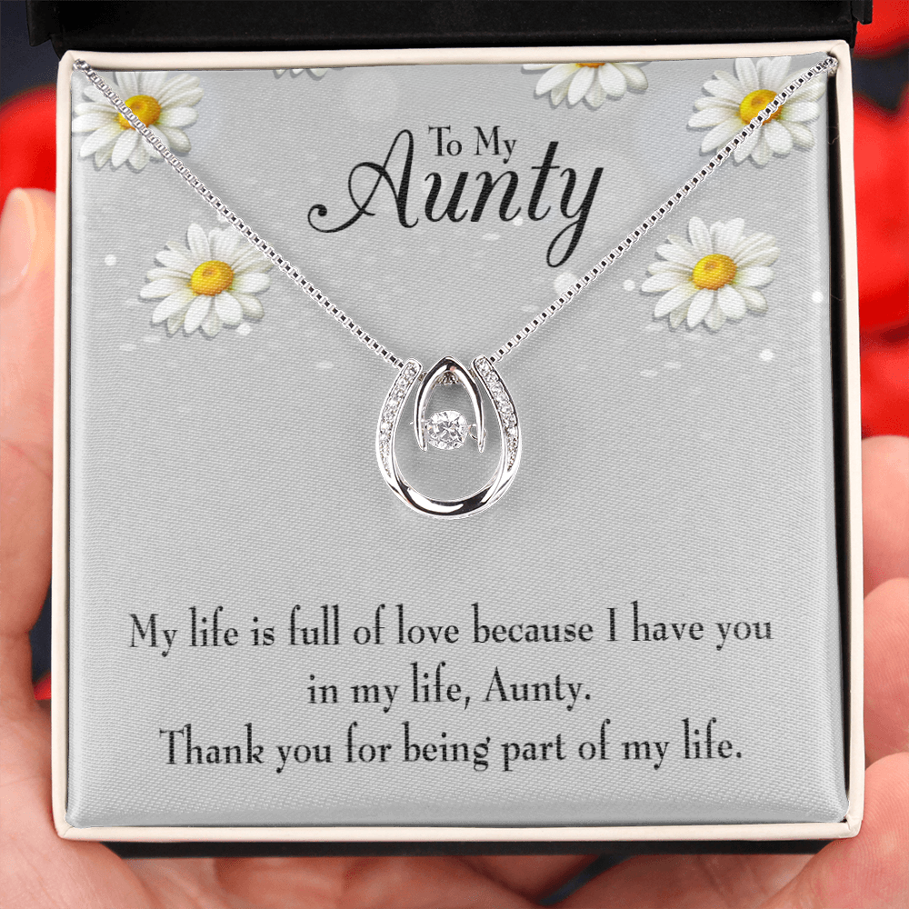 Thank You Auntie Lucky Horseshoe Necklace Message Card 14k w CZ Crystals-Express Your Love Gifts