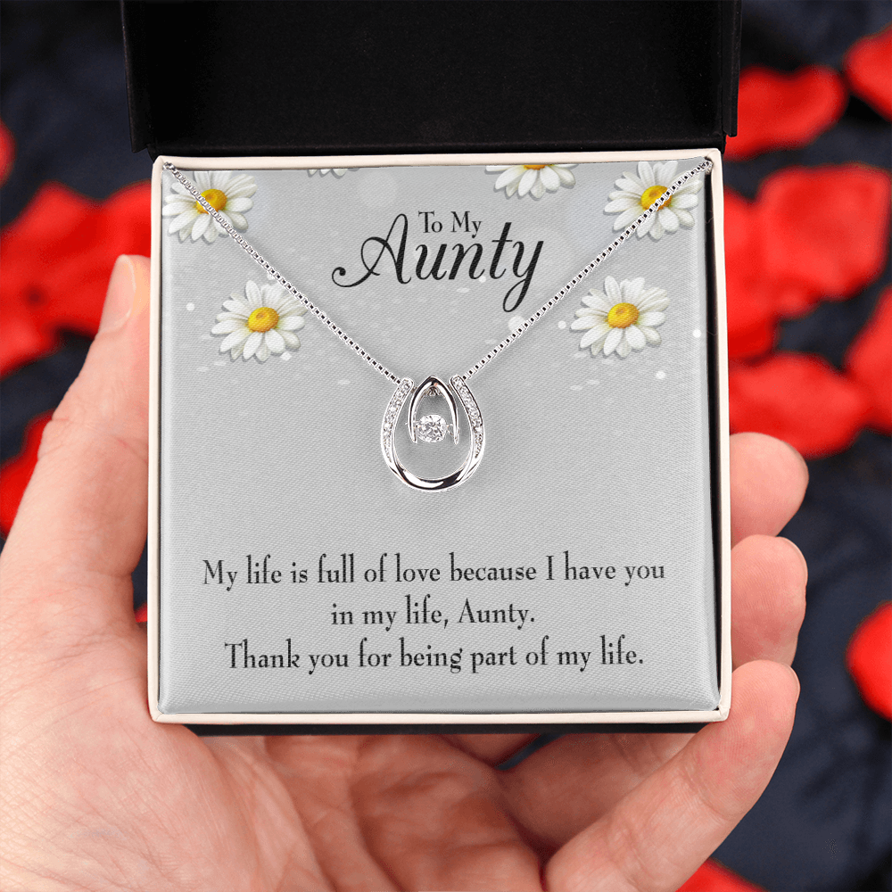 Thank You Auntie Lucky Horseshoe Necklace Message Card 14k w CZ Crystals-Express Your Love Gifts