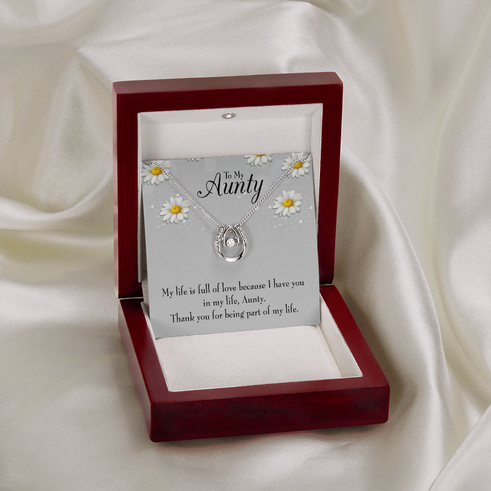 Thank You Auntie Lucky Horseshoe Necklace Message Card 14k w CZ Crystals-Express Your Love Gifts