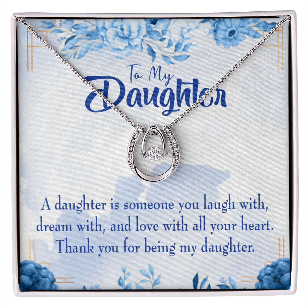 Thank You for Being my Daughter Lucky Horseshoe Necklace Message Card 14k w CZ Crystals-Express Your Love Gifts