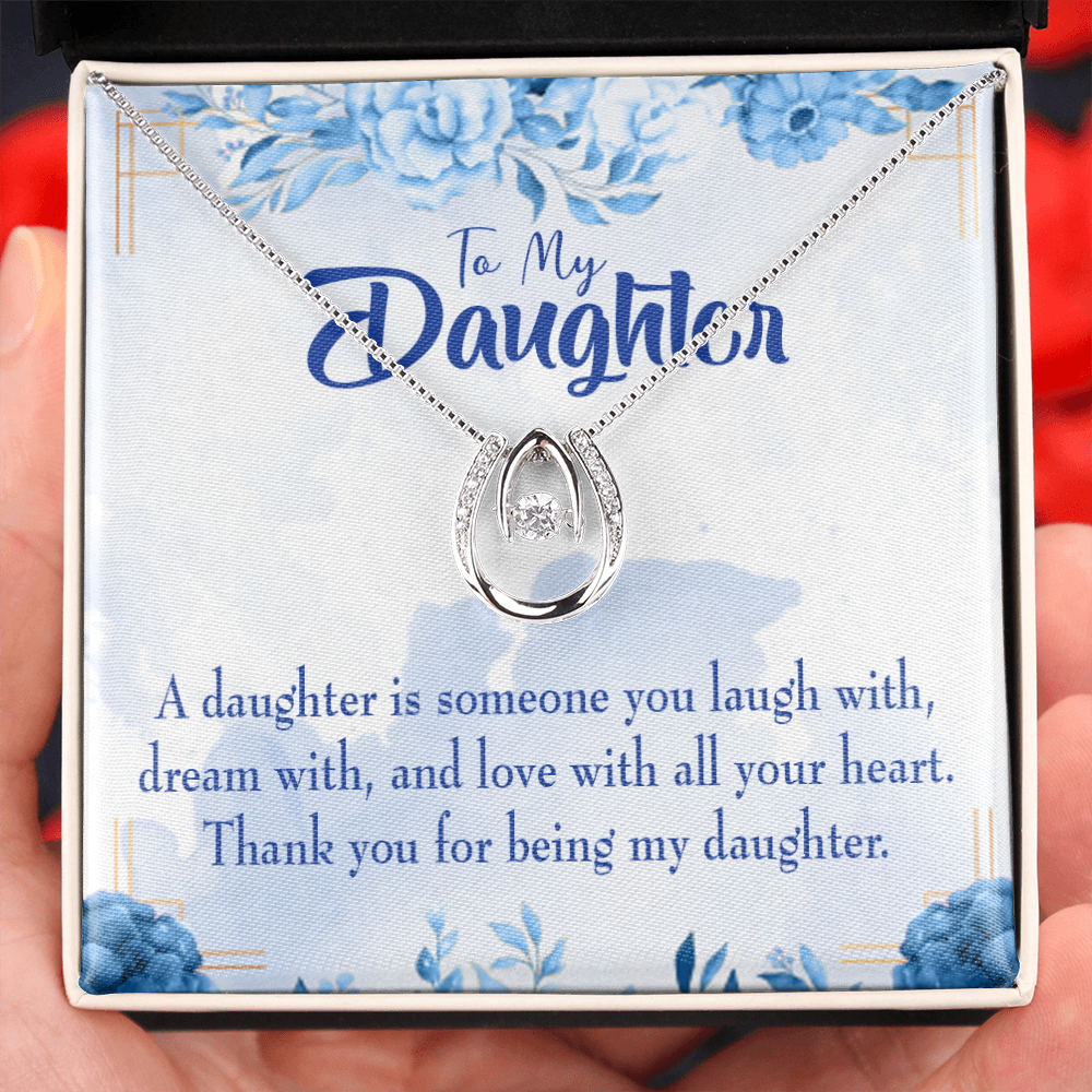 Thank You for Being my Daughter Lucky Horseshoe Necklace Message Card 14k w CZ Crystals-Express Your Love Gifts