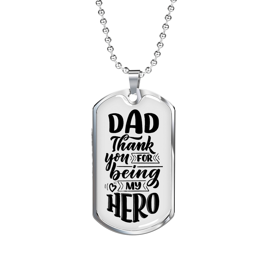 Thank You Hero Dad Necklace Stainless Steel or 18k Gold Dog Tag 24" Chain-Express Your Love Gifts