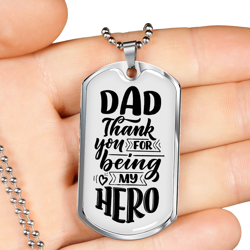 Thank You Hero Dad Necklace Stainless Steel or 18k Gold Dog Tag 24" Chain-Express Your Love Gifts