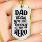 Thank You Hero Dad Necklace Stainless Steel or 18k Gold Dog Tag 24" Chain-Express Your Love Gifts