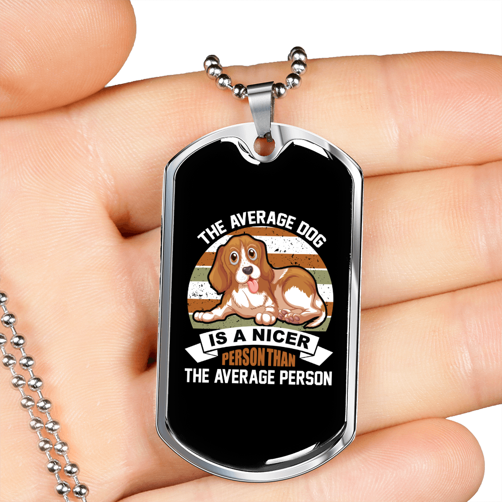 The Average Dog White Necklace Stainless Steel or 18k Gold Dog Tag 24" Chain-Express Your Love Gifts