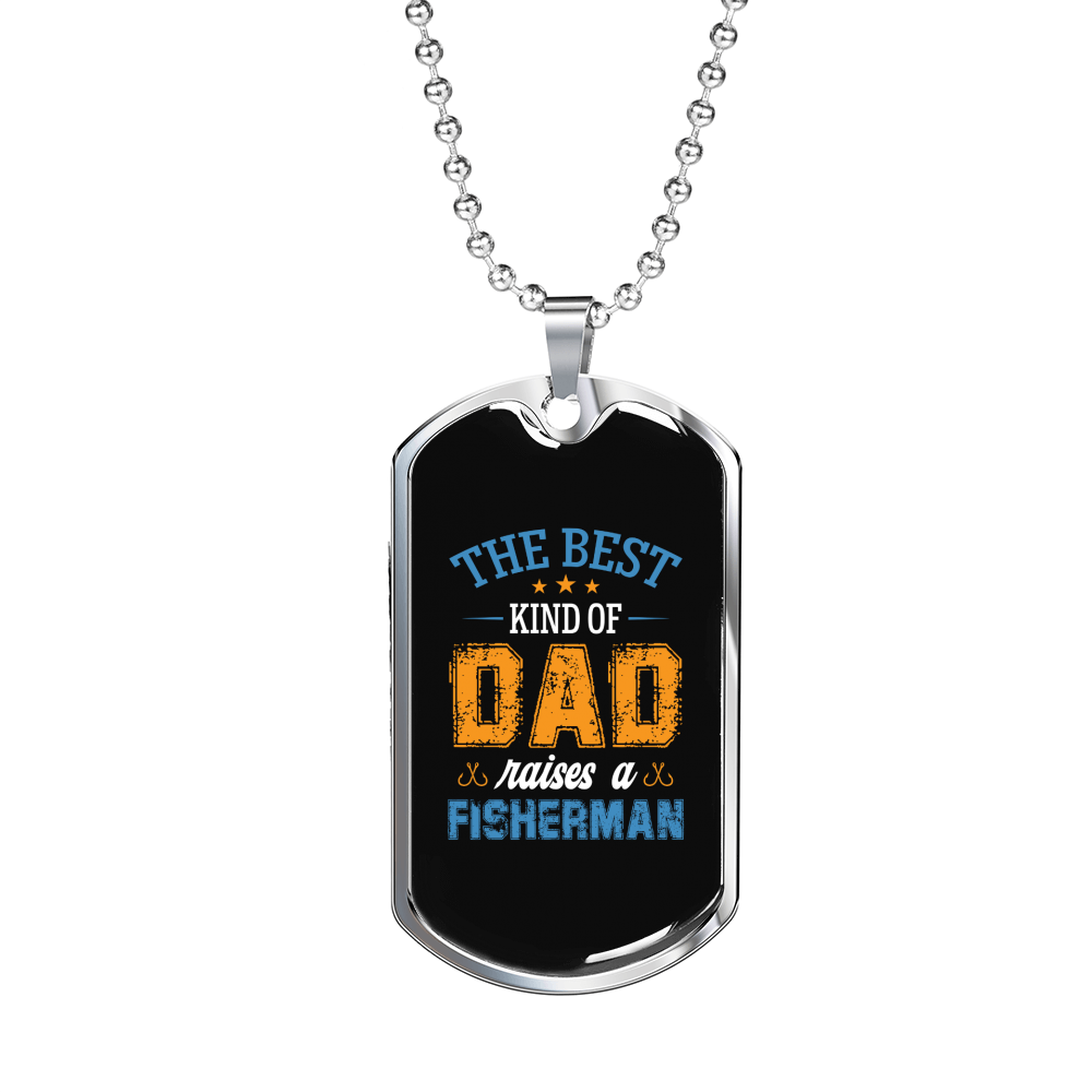The Best Dad Fisherman Fishing Necklace Stainless Steel or 18k Gold Dog Tag 24" Chain-Express Your Love Gifts