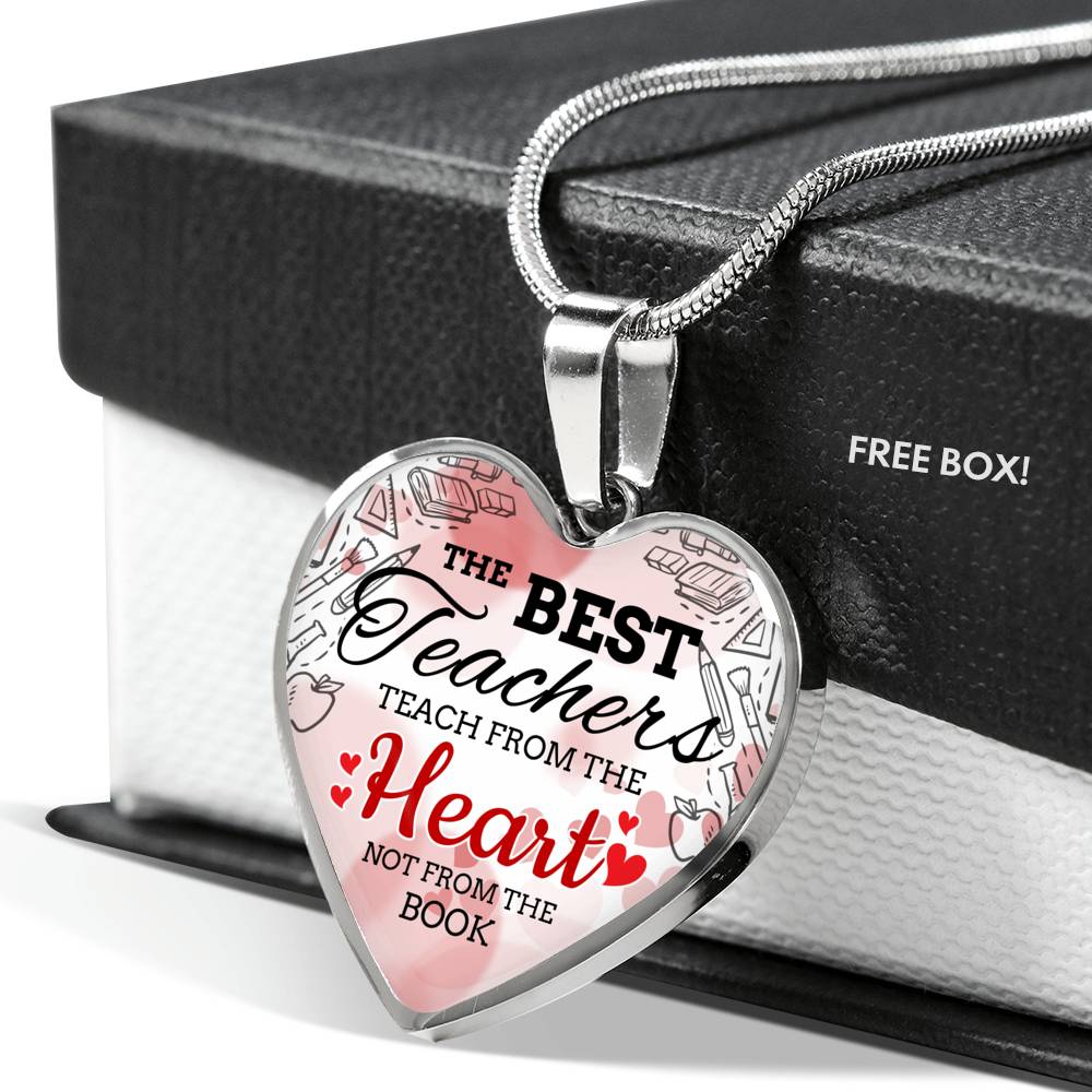 The Best Teachers Teach From The Heart Necklace Stainless Steel or 18k Gold Heart Pendant 18-22"-Express Your Love Gifts