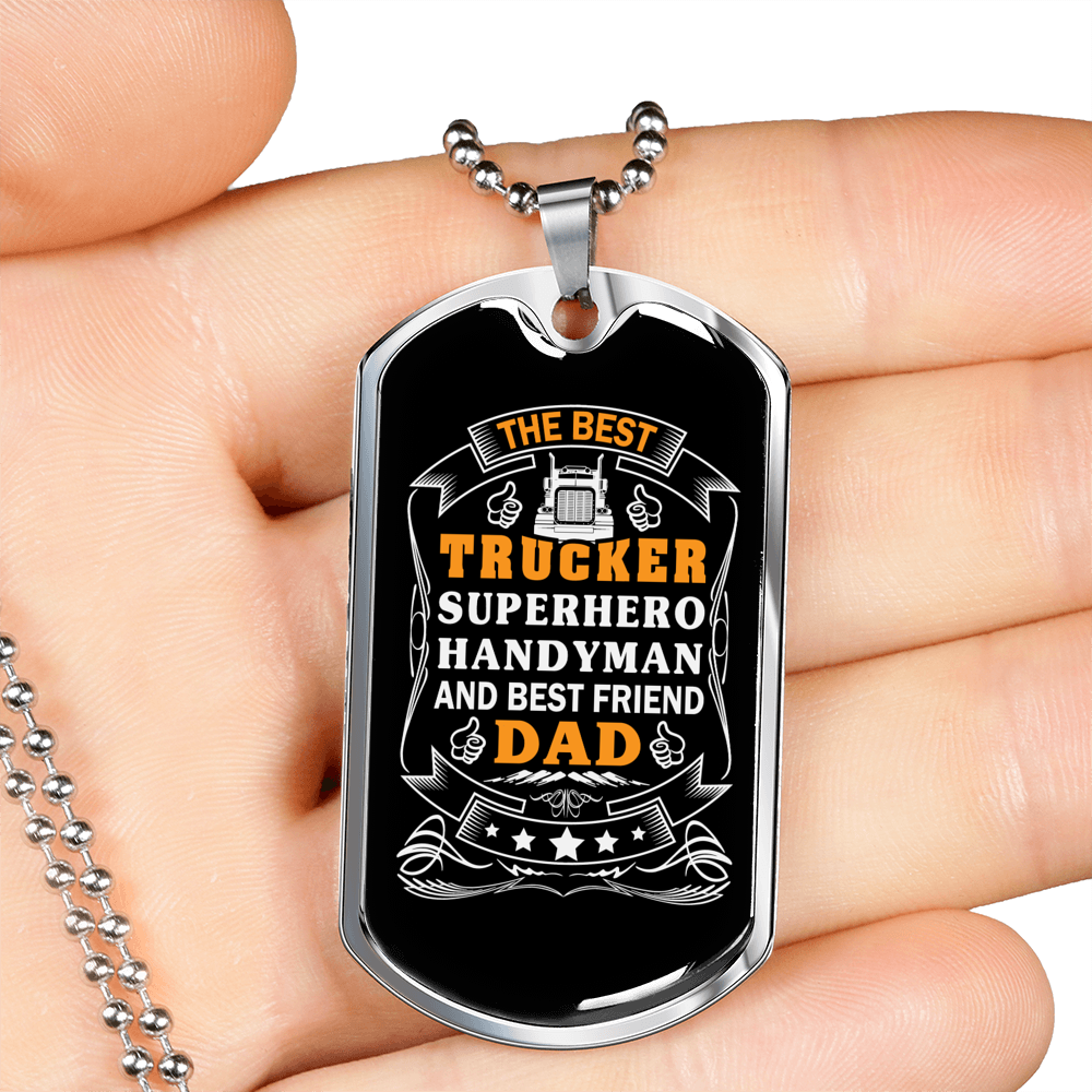 The Best Trucker Dad Dog Tag Stainless Steel or 18k Gold 24" Chain-Express Your Love Gifts