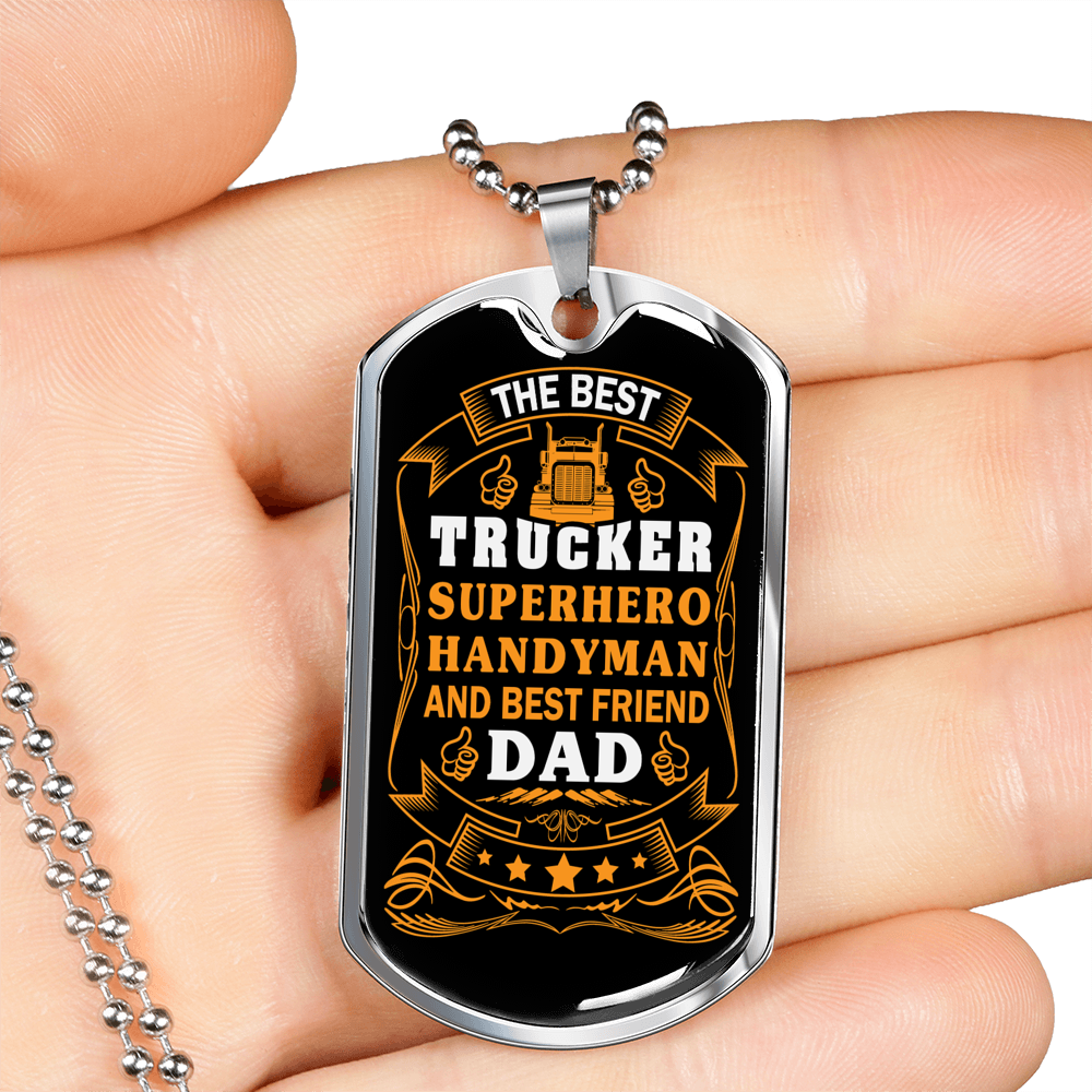 The Best Trucker Dog Tag Stainless Steel or 18k Gold 24" Chain-Express Your Love Gifts