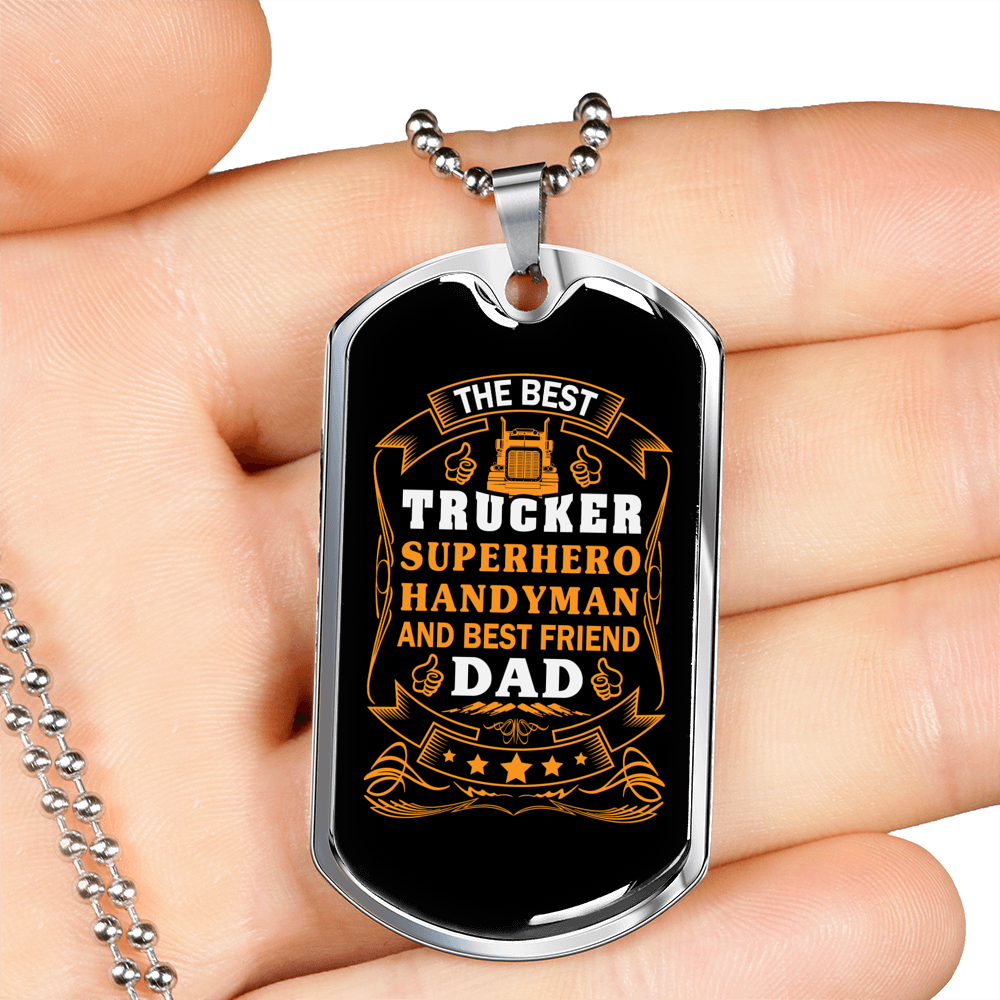The Best Trucker Superhero Dog Tag Stainless Steel or 18k Gold 24" Chain-Express Your Love Gifts