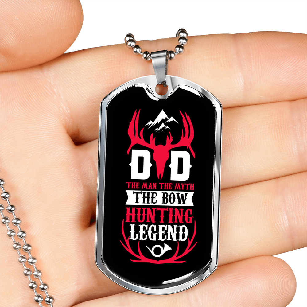 The Bow The Legend Necklace Stainless Steel or 18k Gold Dog Tag 24" Chain-Express Your Love Gifts