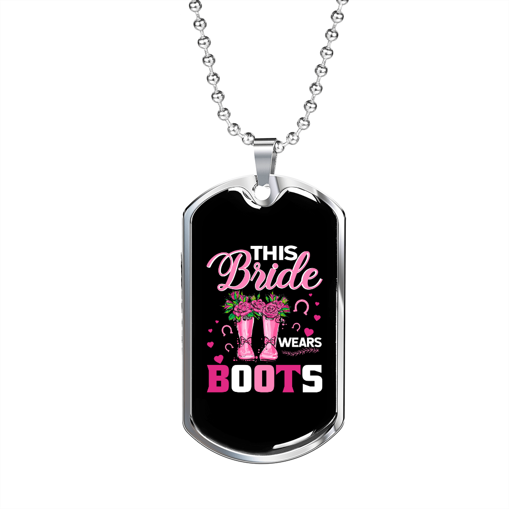 The Bride Wears Boots Horse Necklace Stainless Steel or 18k Gold Dog Tag 24" Chain-Express Your Love Gifts