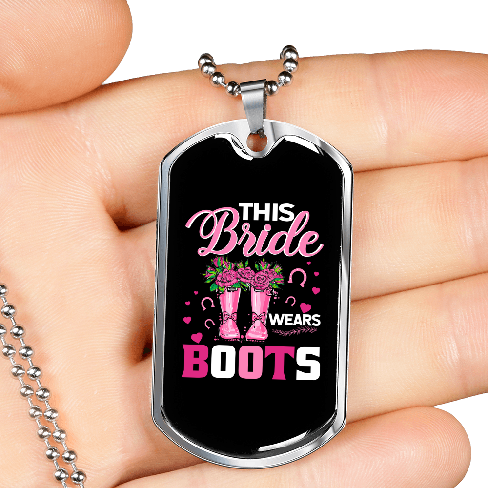 The Bride Wears Boots Horse Necklace Stainless Steel or 18k Gold Dog Tag 24" Chain-Express Your Love Gifts