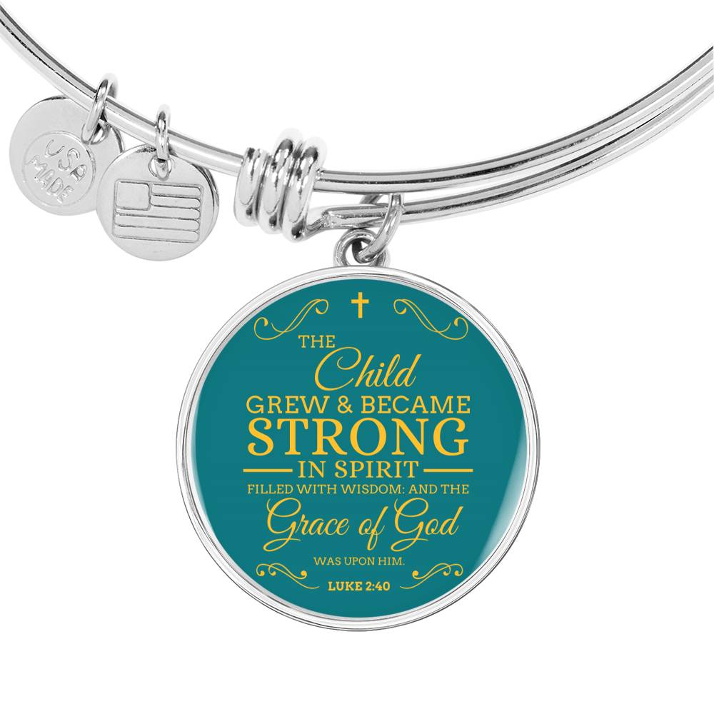 The Child Grew In Spirit Circle Pendant Bangle Stainless Steel or 18k Gold 18-22"-Express Your Love Gifts