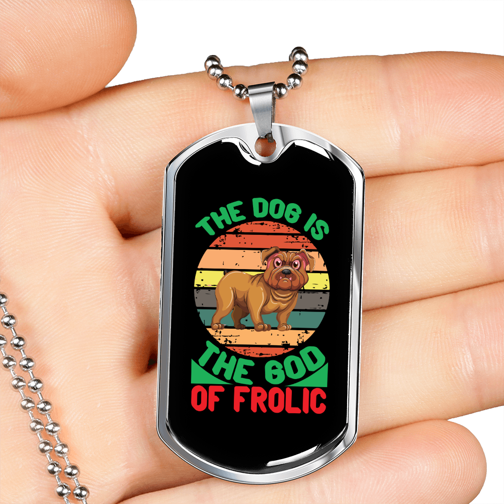 The Dog is Frolic Bulldog Necklace Stainless Steel or 18k Gold Dog Tag 24" Chain-Express Your Love Gifts
