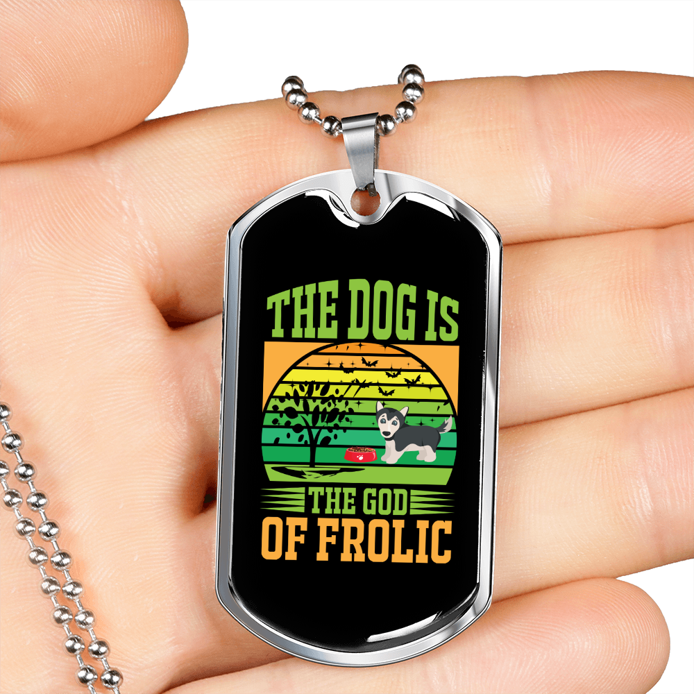 The Dog is Frolic Green Necklace Stainless Steel or 18k Gold Dog Tag 24" Chain-Express Your Love Gifts