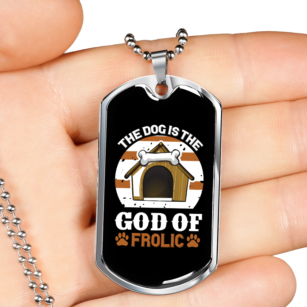 The Dog is Frolic Necklace Stainless Steel or 18k Gold Dog Tag 24" Chain-Express Your Love Gifts