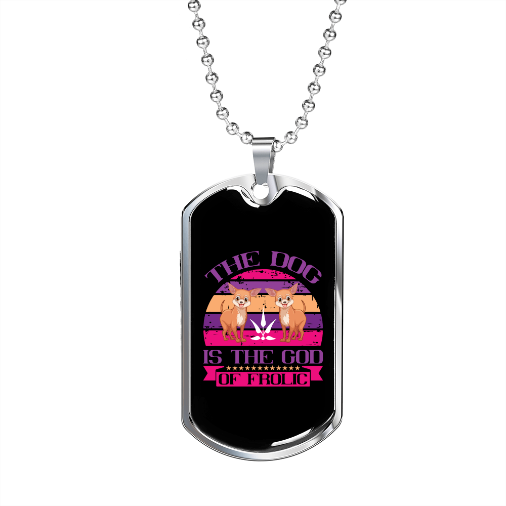 The Dog is Frolic Pink Necklace Stainless Steel or 18k Gold Dog Tag 24" Chain-Express Your Love Gifts