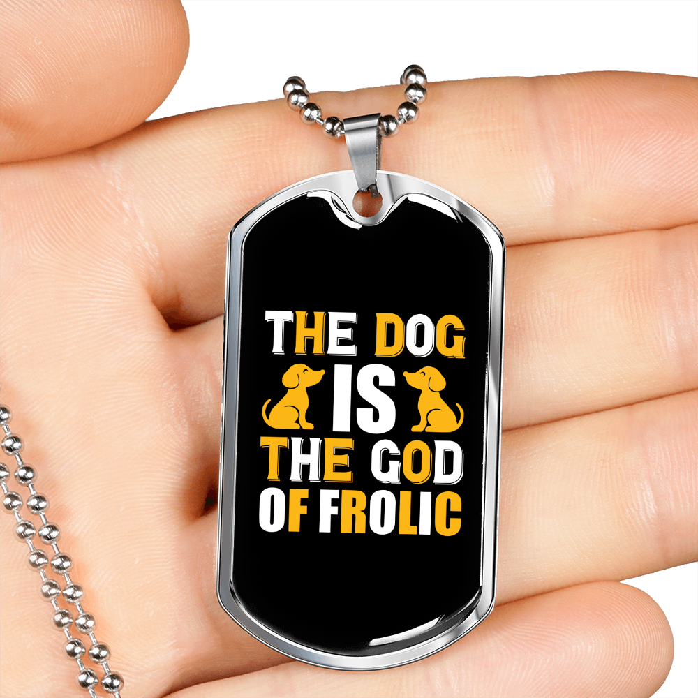 The Dog is the God of Frolic Yellow Necklace Stainless Steel or 18k Gold Dog Tag 24" Chain-Express Your Love Gifts