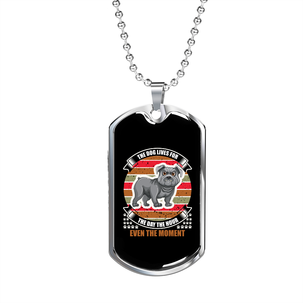 The Dog Lives For The Moment Bulldog Necklace Stainless Steel or 18k Gold Dog Tag 24" Chain-Express Your Love Gifts