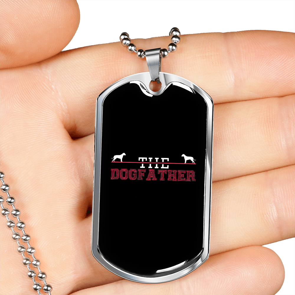 The Dogfather Pink Necklace Stainless Steel or 18k Gold Dog Tag 24" Chain-Express Your Love Gifts