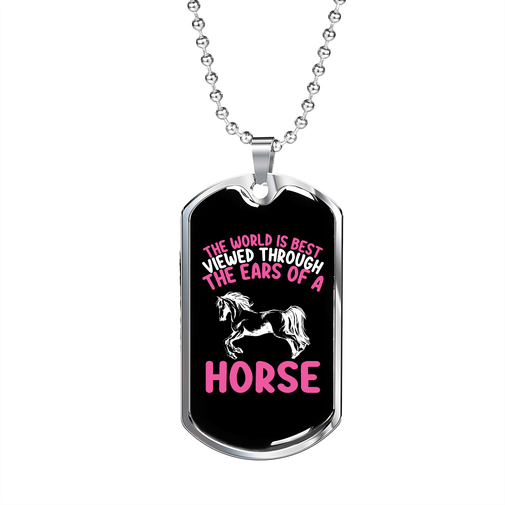 The Ears of a Horse Horse Necklace Stainless Steel or 18k Gold Dog Tag 24" Chain-Express Your Love Gifts