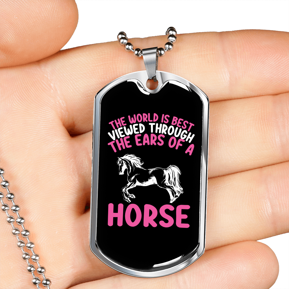 The Ears of a Horse Horse Necklace Stainless Steel or 18k Gold Dog Tag 24" Chain-Express Your Love Gifts