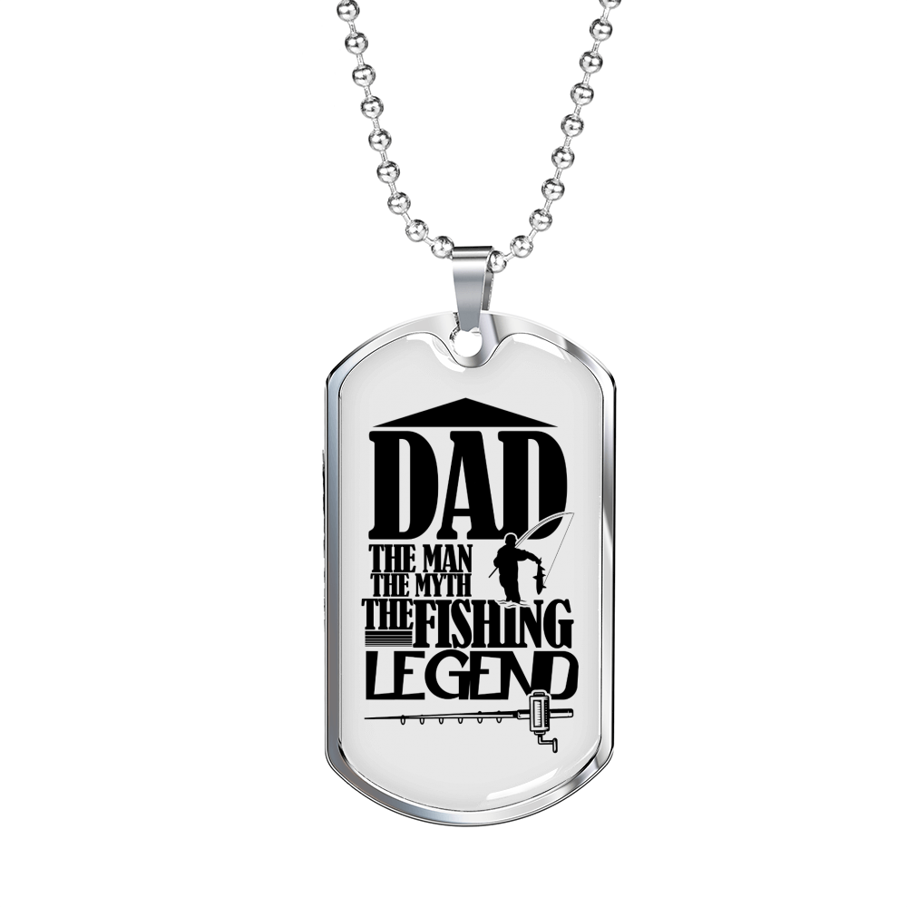 The Fishing Legend Dad Necklace Stainless Steel or 18k Gold Dog Tag 24" Chain-Express Your Love Gifts