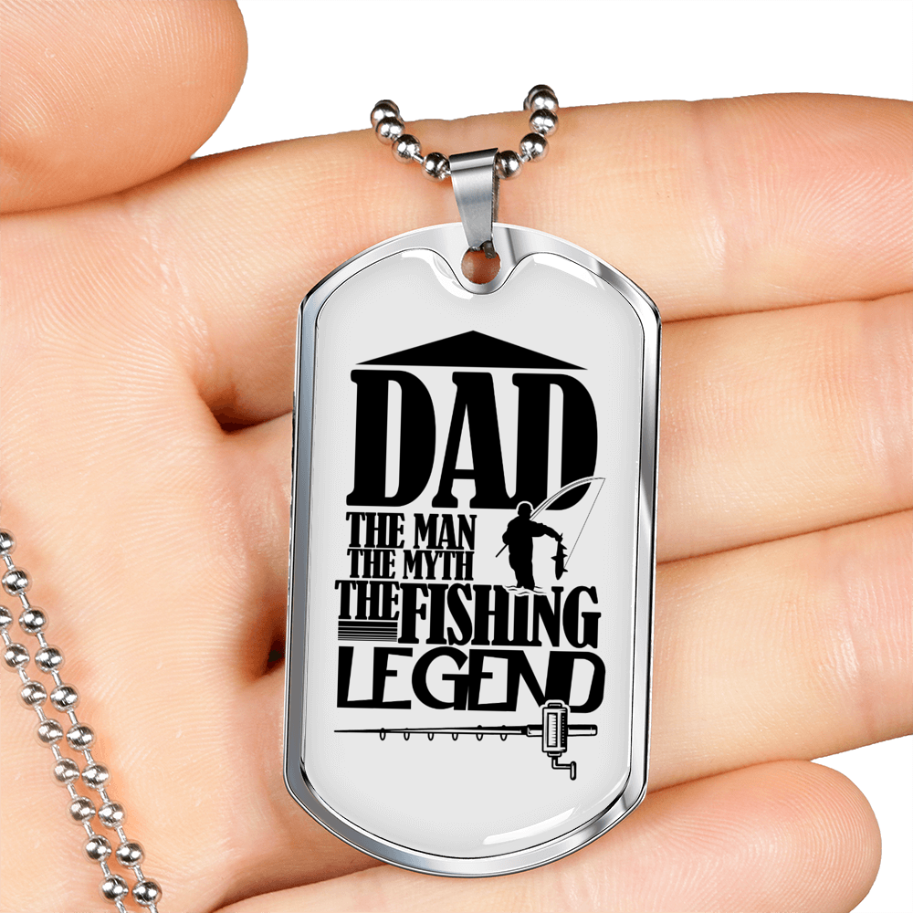 The Fishing Legend Dad Necklace Stainless Steel or 18k Gold Dog Tag 24" Chain-Express Your Love Gifts