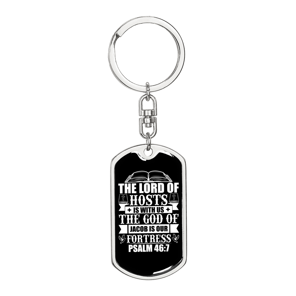 The God Our Fortress Psalm 46:7 Keychain Stainless Steel or 18k Gold Dog Tag Keyring-Express Your Love Gifts