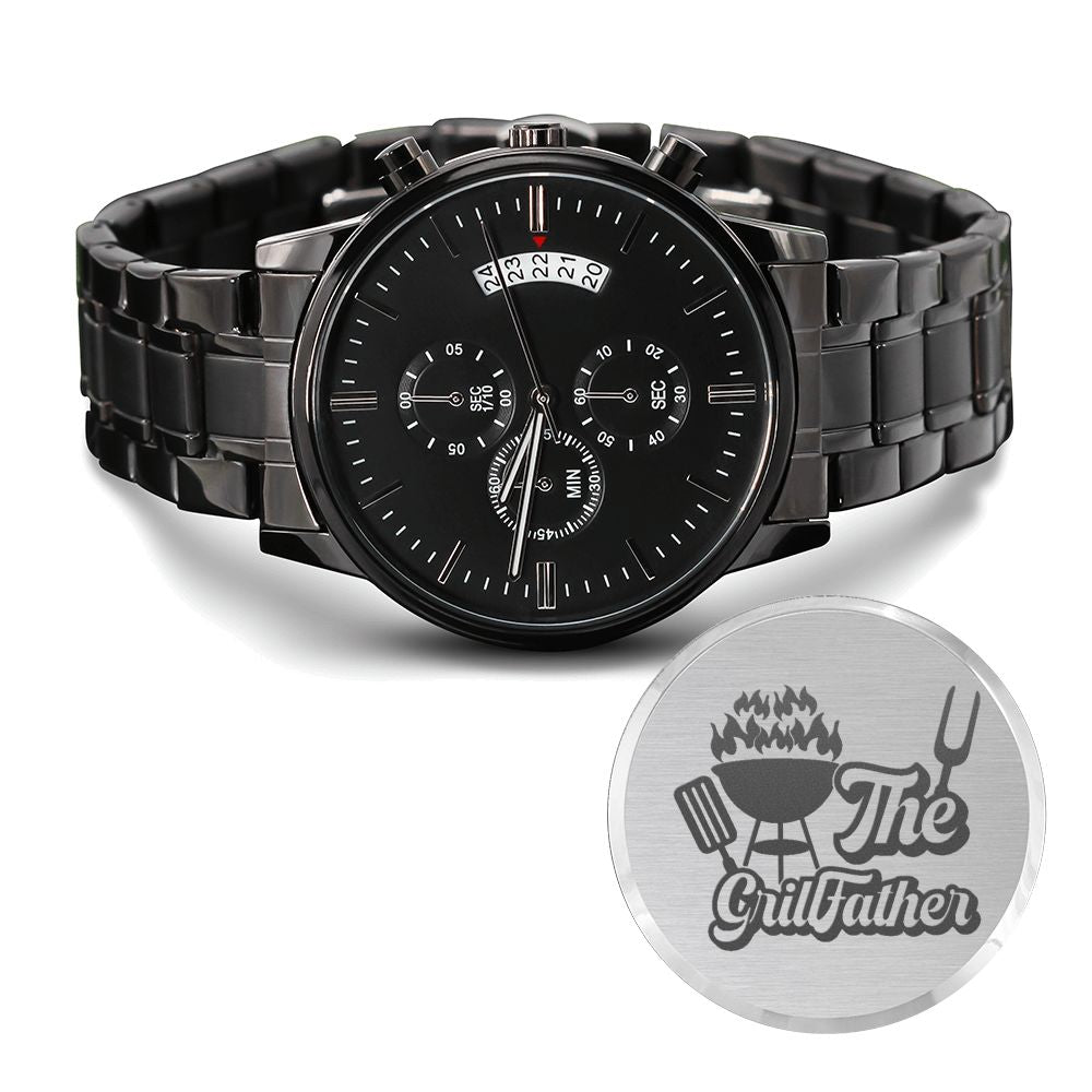 The Grill Father Engraved Multifunction Analog Stainless Steel Chronograph Men's Watch W Copper Dial-Express Your Love Gifts