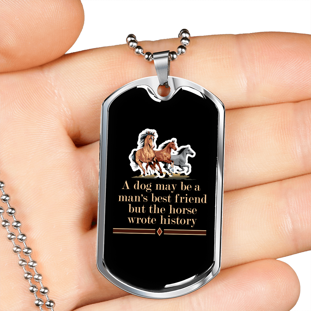 The Horse Wrote History Horse Necklace Stainless Steel or 18k Gold Dog Tag 24" Chain-Express Your Love Gifts