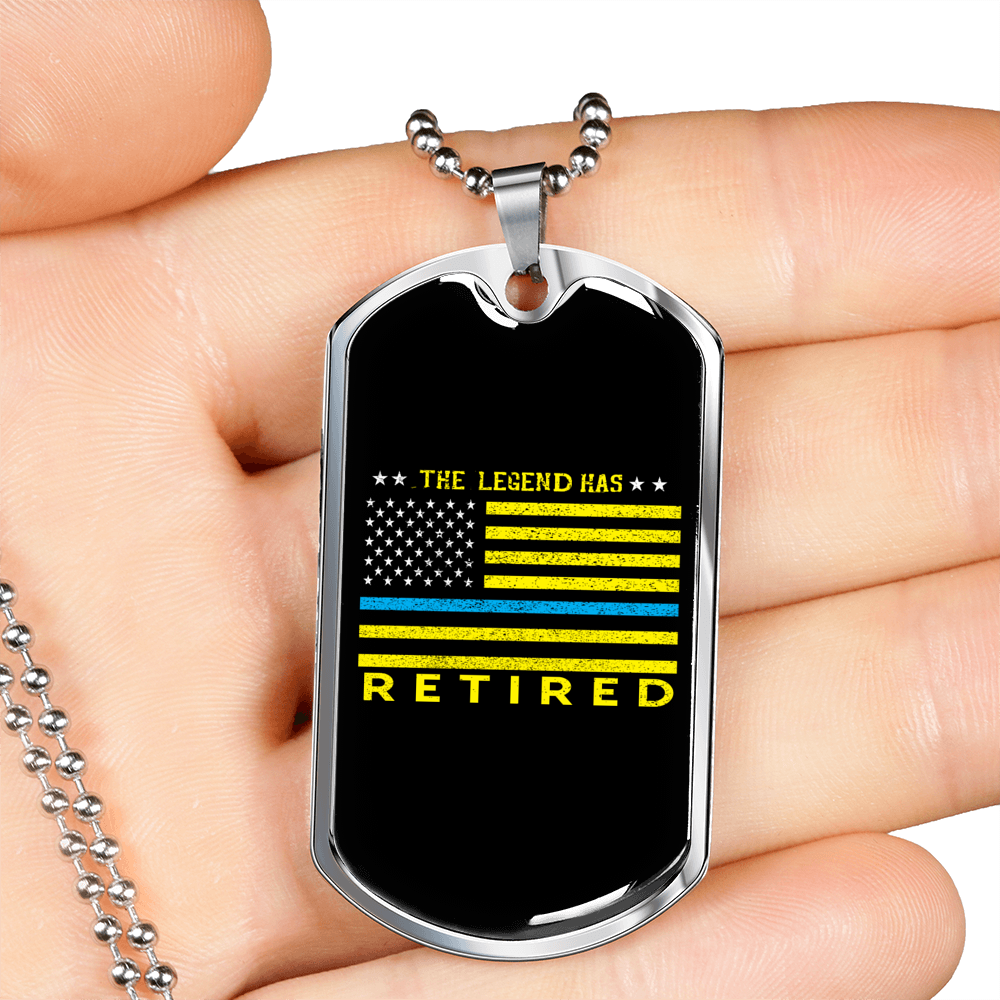 The Legend Has Retired Necklace Stainless Steel or 18k Gold Dog Tag 24"-Express Your Love Gifts