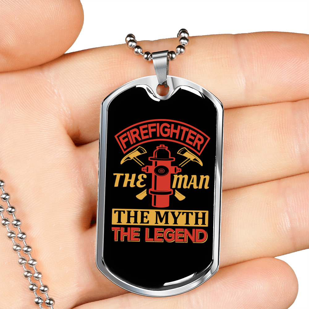 The Legend The Man Firefighter Gift Stainless Steel or 18k Gold Dog Tag 24" Chain-Express Your Love Gifts