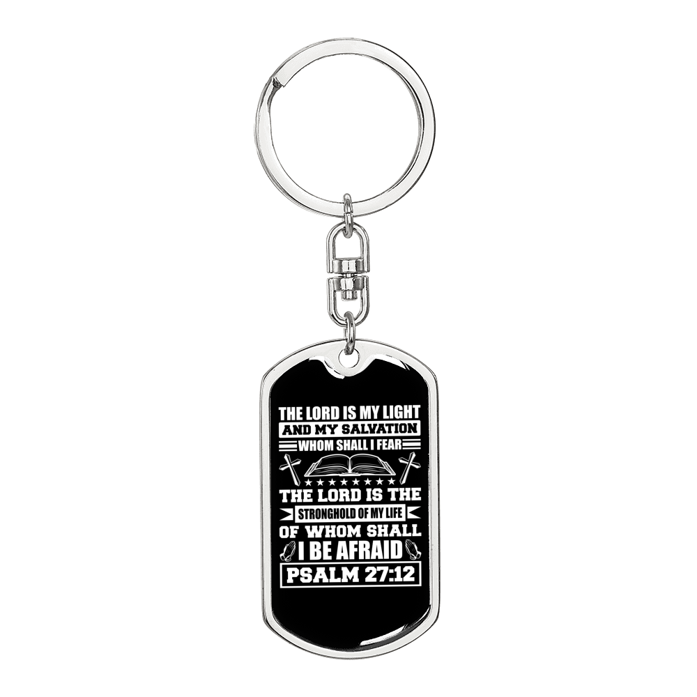The Lord My Light Psalm 27:12 White Keychain Stainless Steel or 18k Gold Dog Tag Keyring-Express Your Love Gifts