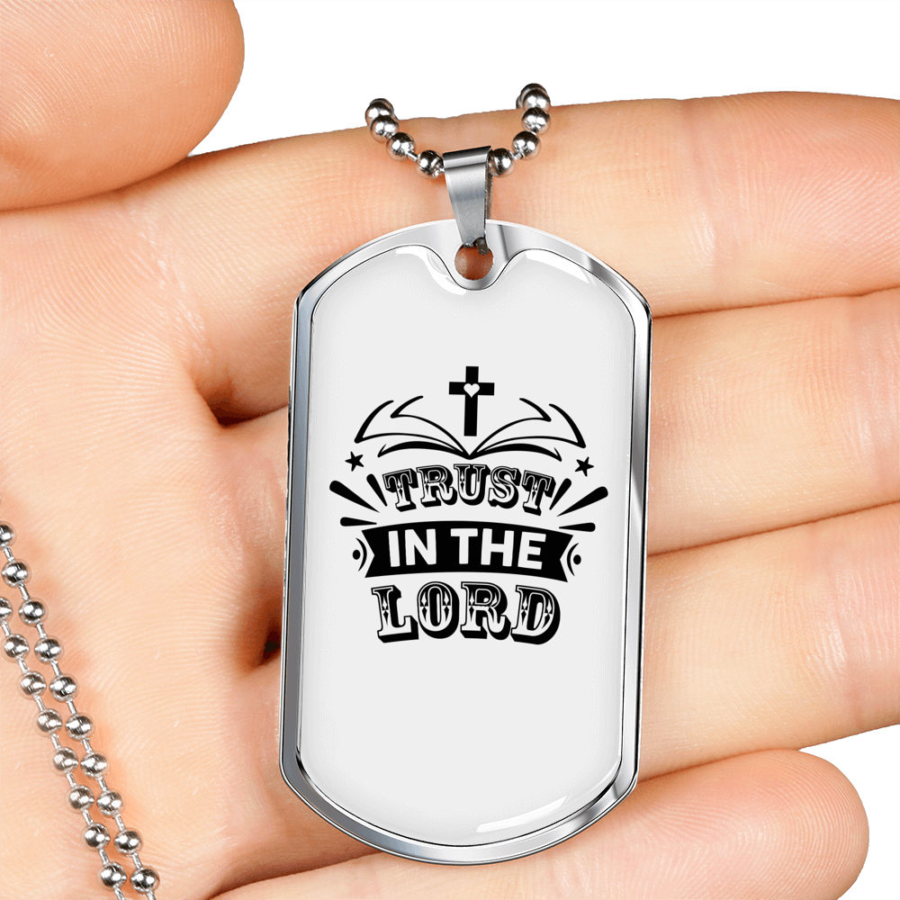 The Lord Trust Christian Necklace Stainless Steel or 18k Gold Dog Tag 24" Chain-Express Your Love Gifts