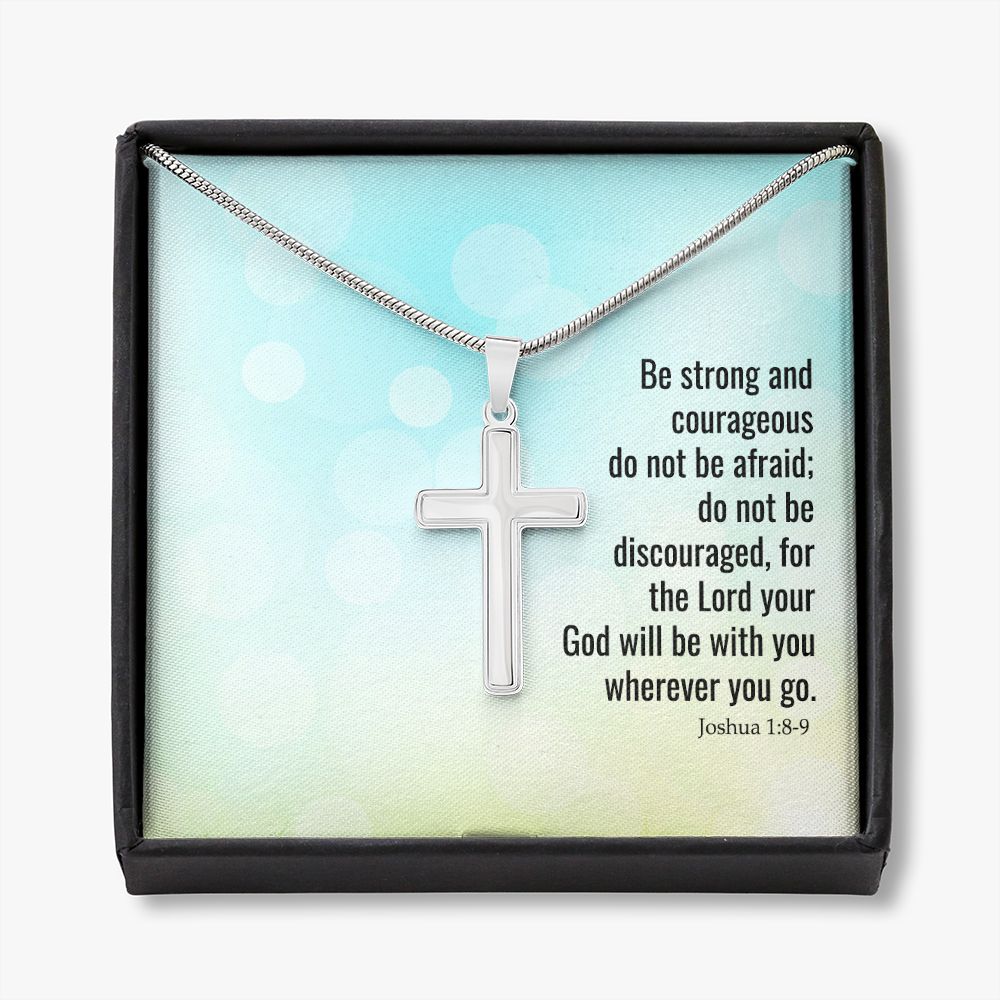 The Lord Your God Will Be With You Joshua 1:8-9 Cross Card Necklace w Stainless Steel Pendant-Express Your Love Gifts