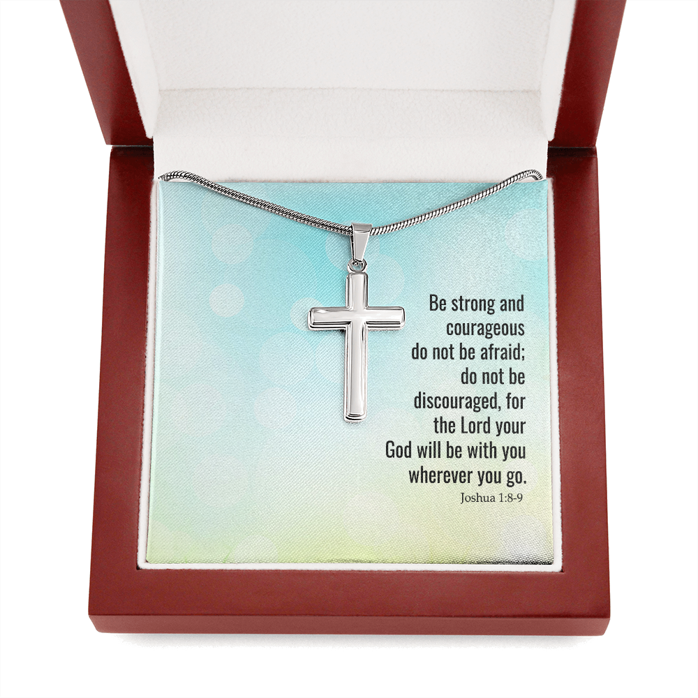 The Lord Your God Will Be With You Joshua 1:8-9 Cross Card Necklace w Stainless Steel Pendant-Express Your Love Gifts