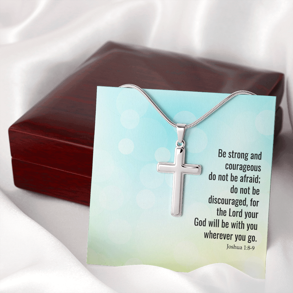 The Lord Your God Will Be With You Joshua 1:8-9 Cross Card Necklace w Stainless Steel Pendant-Express Your Love Gifts