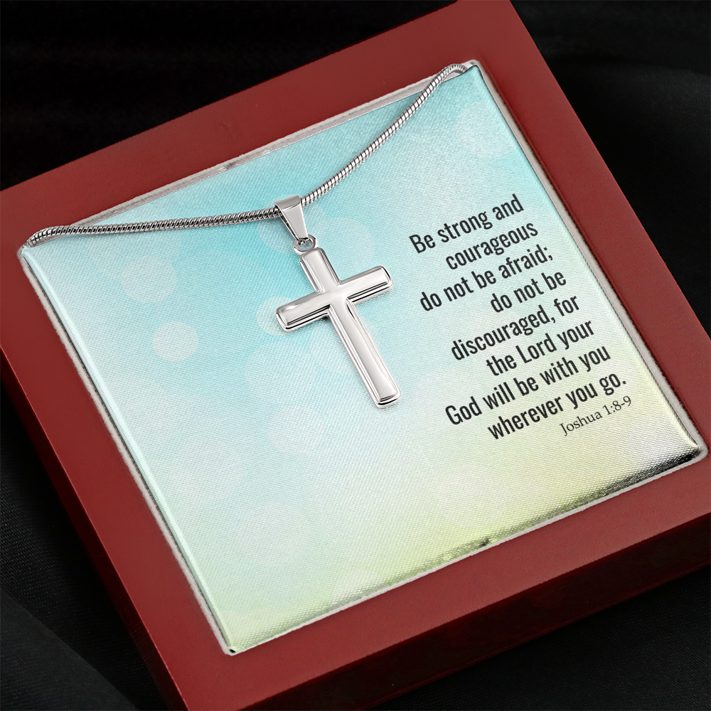 The Lord Your God Will Be With You Joshua 1:8-9 Cross Card Necklace w Stainless Steel Pendant-Express Your Love Gifts