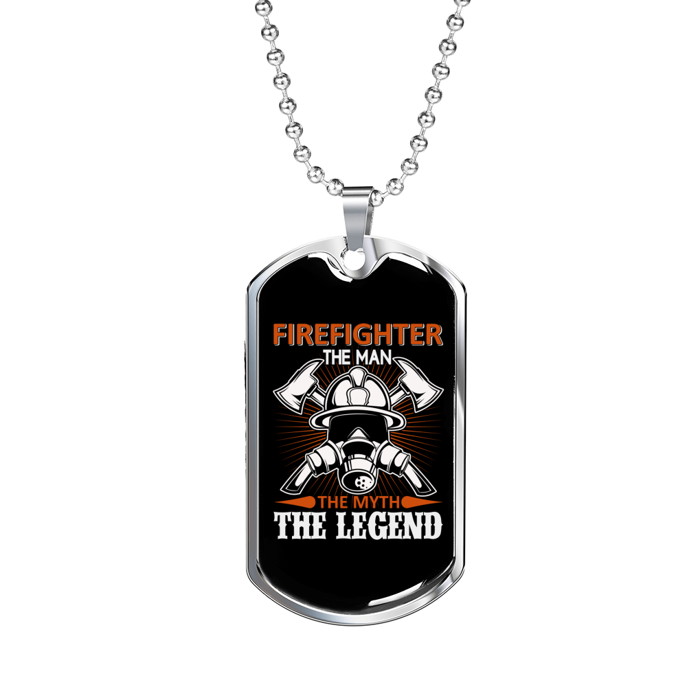 The Myth The Legend Firefighter Gift Stainless Steel or 18k Gold Dog Tag 24" Chain-Express Your Love Gifts