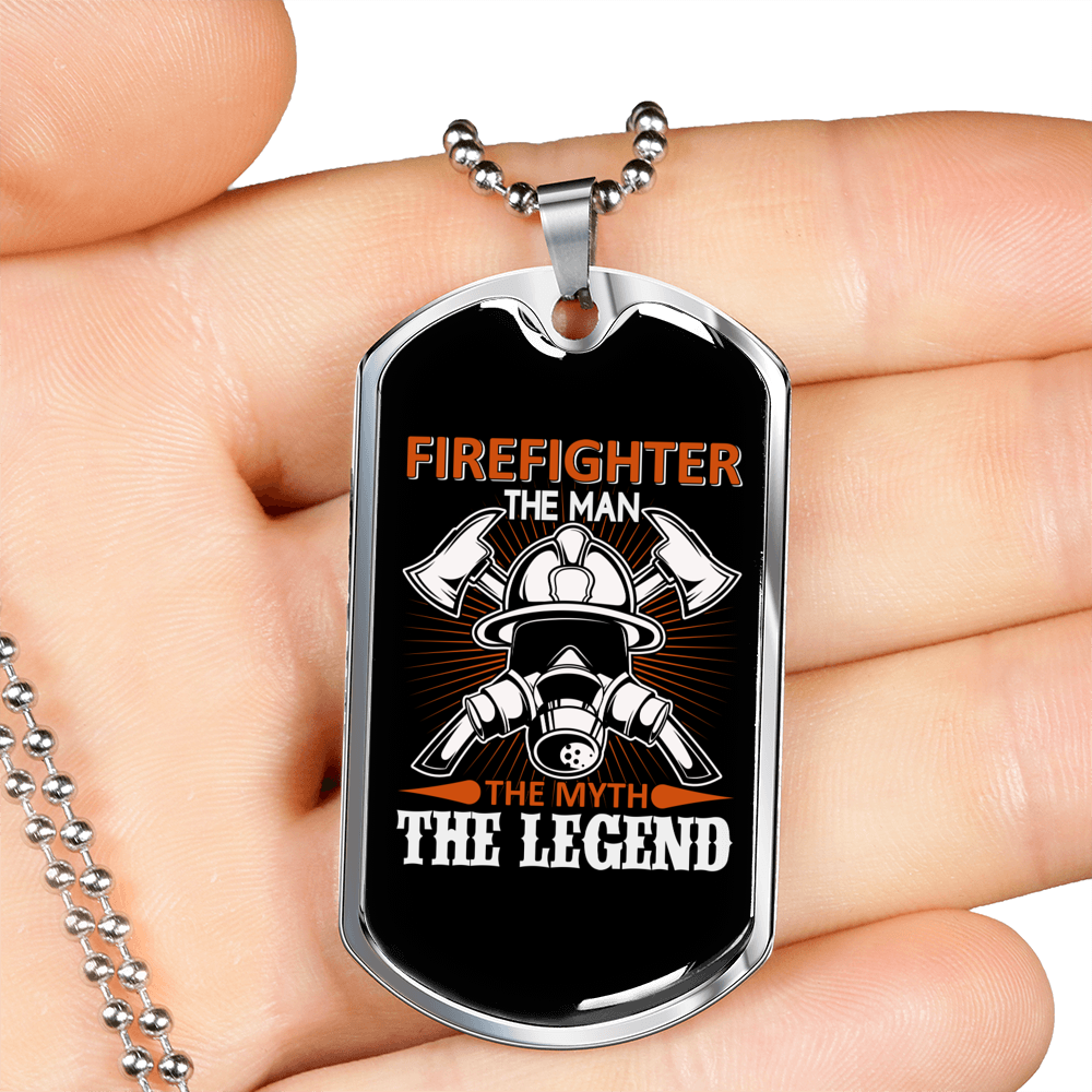 The Myth The Legend Firefighter Gift Stainless Steel or 18k Gold Dog Tag 24" Chain-Express Your Love Gifts