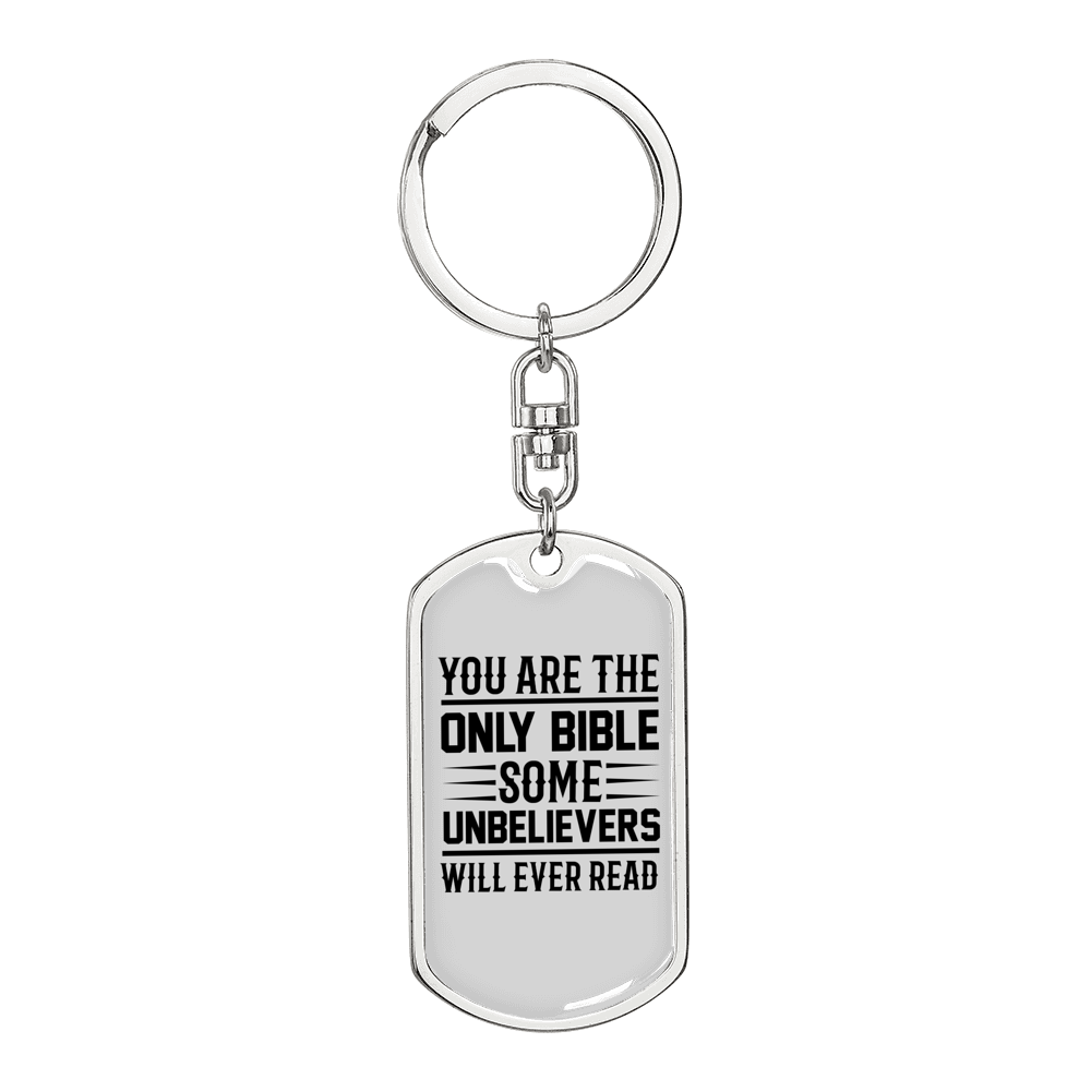 The Only Bible White Keychain Stainless Steel or 18k Gold Dog Tag Keyring-Express Your Love Gifts