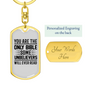 The Only Bible White Keychain Stainless Steel or 18k Gold Dog Tag Keyring-Express Your Love Gifts