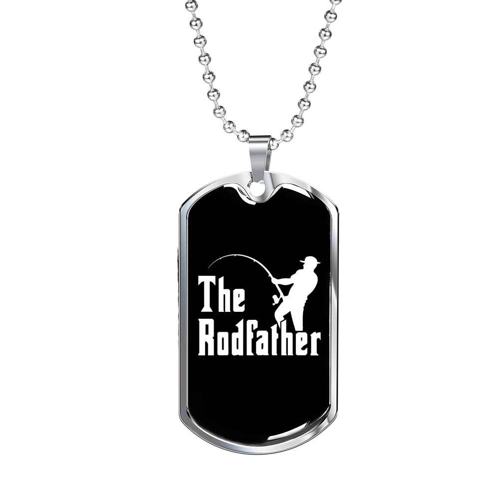 The Rodfather Fishing Necklace Stainless Steel or 18k Gold Dog Tag 24" Chain-Express Your Love Gifts