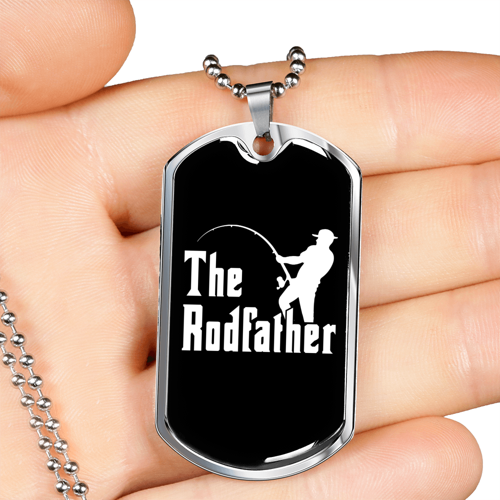 The Rodfather Fishing Necklace Stainless Steel or 18k Gold Dog Tag 24" Chain-Express Your Love Gifts