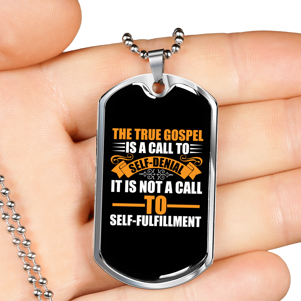The True Gospel Self Denial Christian Necklace Stainless Steel or 18k Gold Dog Tag 24" Chain-Express Your Love Gifts