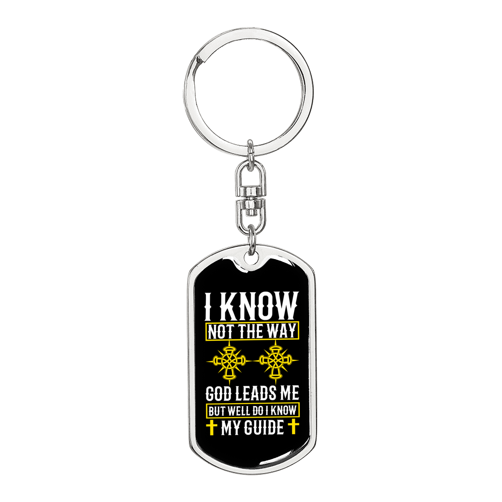 The Way God Leads Keychain Stainless Steel or 18k Gold Dog Tag Keyring-Express Your Love Gifts