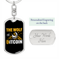 The Wolf of Bitcoin Crypto Keychain Stainless Steel or 18k Gold Dog Tag Keyring-Express Your Love Gifts