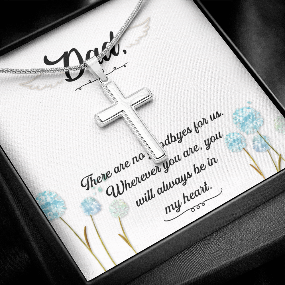 There Are no Goodbyes Dad Memorial Gift Dad Memorial Cross Necklace Sympathy Gift Loss of Father Condolence Message Card-Express Your Love Gifts